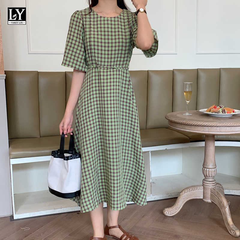 LY VAREY LIN Summer Women Sweet Plaid O-neck Short Sleeve Dresses Elegant High Waist Medium Length Female 210526, Beige
LY VAREY LIN Summer Women Sweet Plaid O-neck Short Sleeve Dresses Elegant High Waist Medium Length Female 210526, Beige