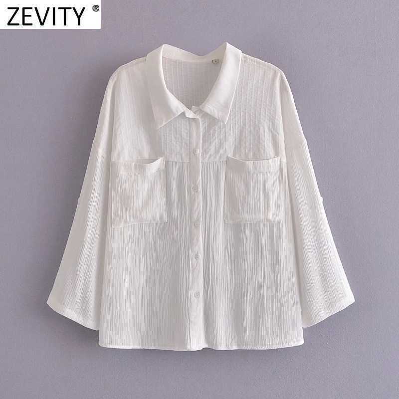 Zevity Women Simply Pleated Patchwork Loose White Kimono Blouse Female Pockets Shirts Chic Blusas Femininas Tops LS9326 210603, As pic ls9326dwdd
Zevity Women Simply Pleated Patchwork Loose White Kimono Blouse Female Pockets Shirts Chic Blusas Femininas Tops LS9326 210603, As pic ls9326dwdd