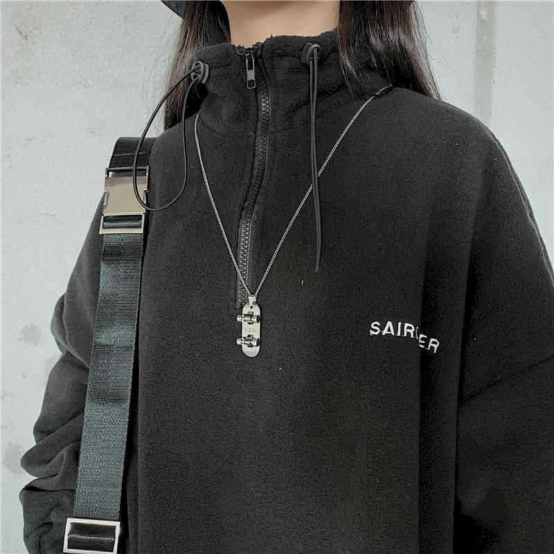 Sweatshirt jacket female autumn winter style Korean dark retro loose casual embroidery blouse polar fleece thick 210526