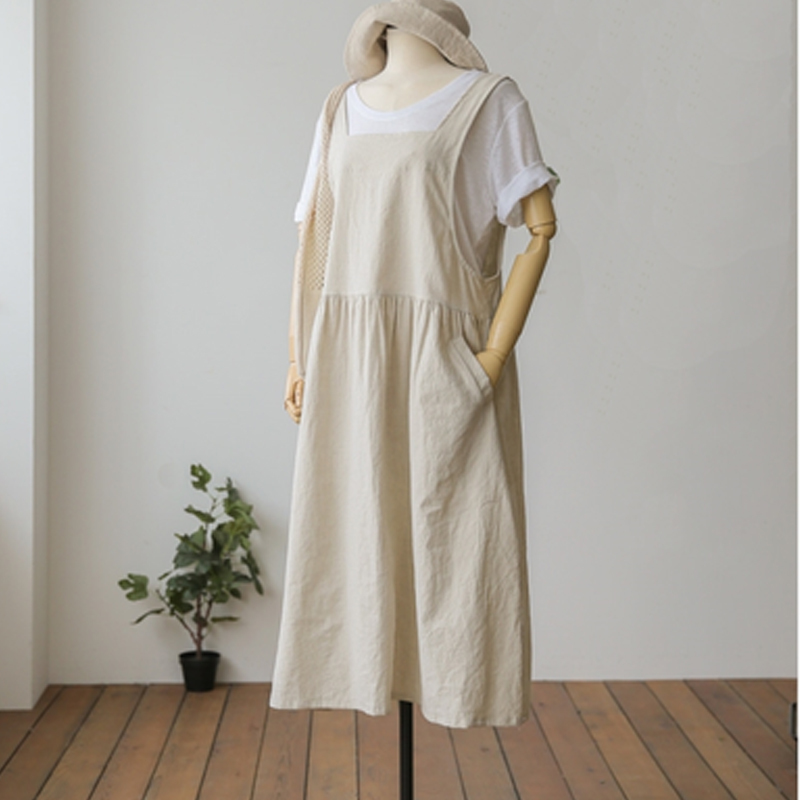 Summer Dress Ladies Dress Plus Size XL 5XL Cotton Linen Women Tank Vestidos Sleeveless Robe Dress Pockets Clothes 210303