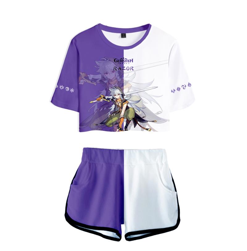 Women's T-Shirt Purpleand White Genshin Impact 3D Print T-shirts Shorts Pants Dew Navel Sport Short Sleeve Suits Girls Sexy Two Pieces Sets
Women's T-Shirt Purpleand White Genshin Impact 3D Print T-shirts Shorts Pants Dew Navel Sport Short Sleeve Suits Girls Sexy Two Pieces Sets