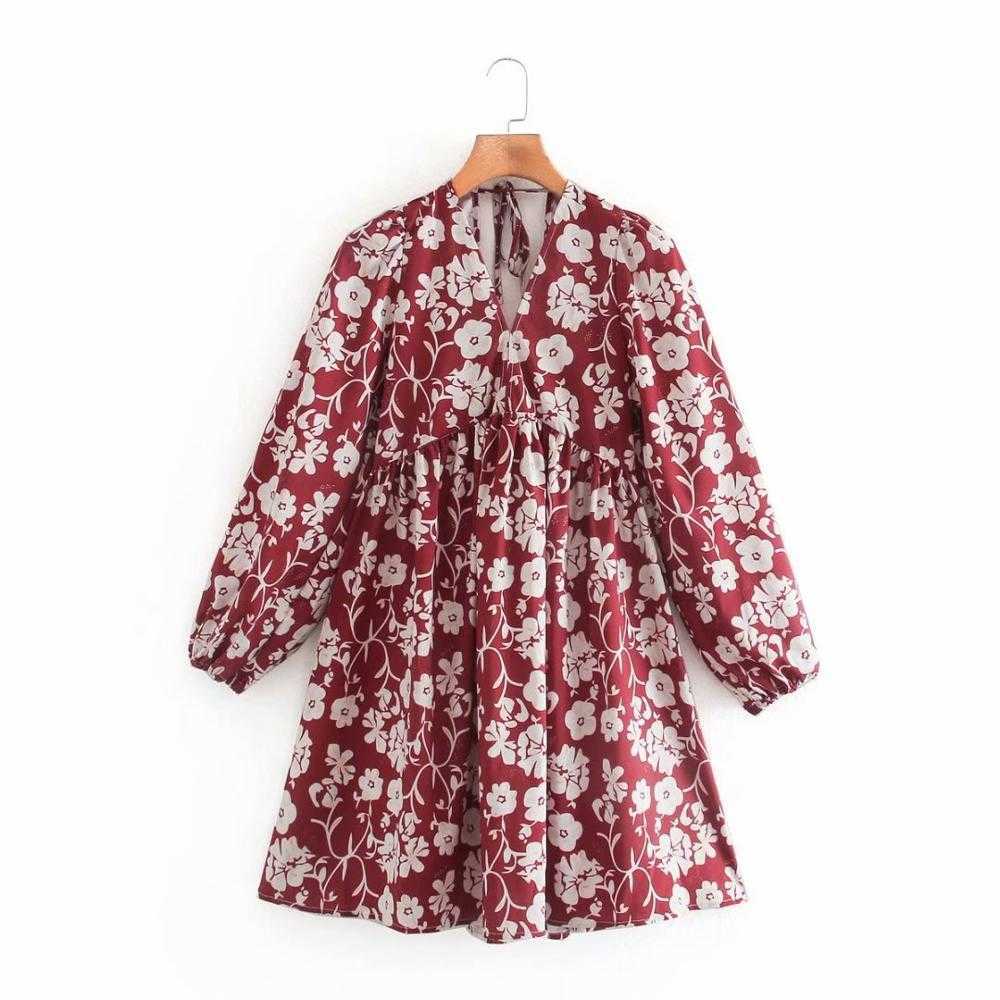 ZEVITY women vintage v neck tropical flower print mini dress female sexy backless elastic vestido chic casual dresses DS4502 210603