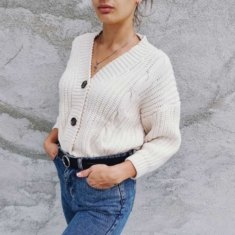 Women Short Cardigan Knitted Sweater Autumn Winter Long Sleeve V neck Jumper Cardigans Casual Streetwear Fashion Pull Femme Coat 211007