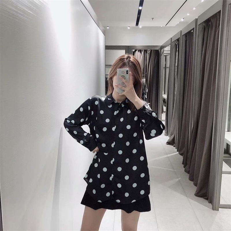 new women sweet polka dot print casual business Blouse shirts office lady long sleeve pocket blusas chic femininas tops T200321