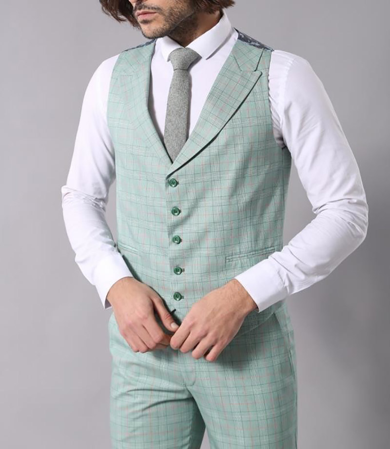 Three-Pieces Men Suits Business Casual Suit Green Plaid Slim Fit Groom Party Coat Tailored Work Wear