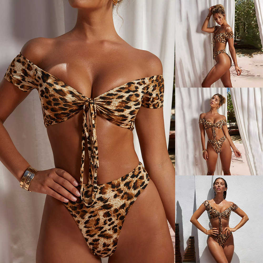 Sexy Bikini Set Women Brazilian Padded Push Up Swimwear Leopard Sling Bathing Suit G String Swimsuit Beachwear 210625