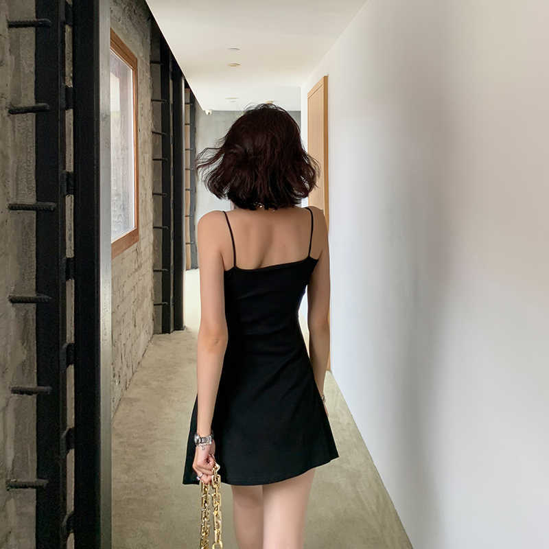 Summer mini dress vintage french style high waist slim black grey beach bodycon dresses sexy skinny club wear 210608