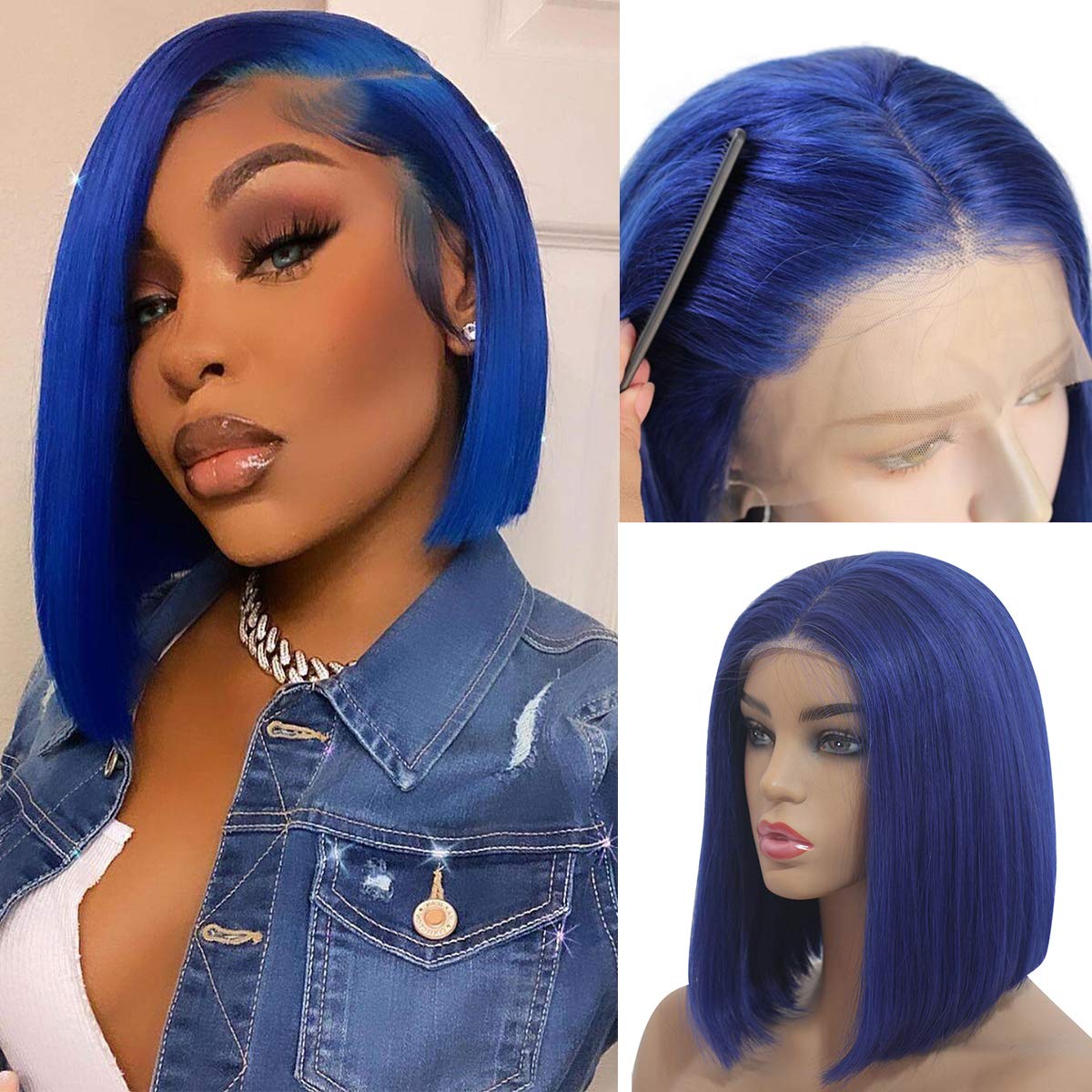 Straight Short Bob Wigs Dark Blue T-Part Lace Front Remy Human Hair Wig Middle Part Pre Plucked Hairline with Baby Hair Brazilian, Green
Straight Short Bob Wigs Dark Blue T-Part Lace Front Remy Human Hair Wig Middle Part Pre Plucked Hairline with Baby Hair Brazilian, Green