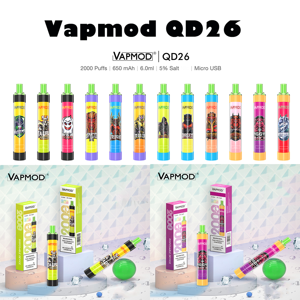 Authentic Vapmod QD26 Disposable E-cigarettes RGB Flash Vape Pen Kit XL Flow 2000puffs 6ml Capacity 650mah Battery Dual Wire Coil Vaporizer
Authentic Vapmod QD26 Disposable E-cigarettes RGB Flash Vape Pen Kit XL Flow 2000puffs 6ml Capacity 650mah Battery Dual Wire Coil Vaporizer