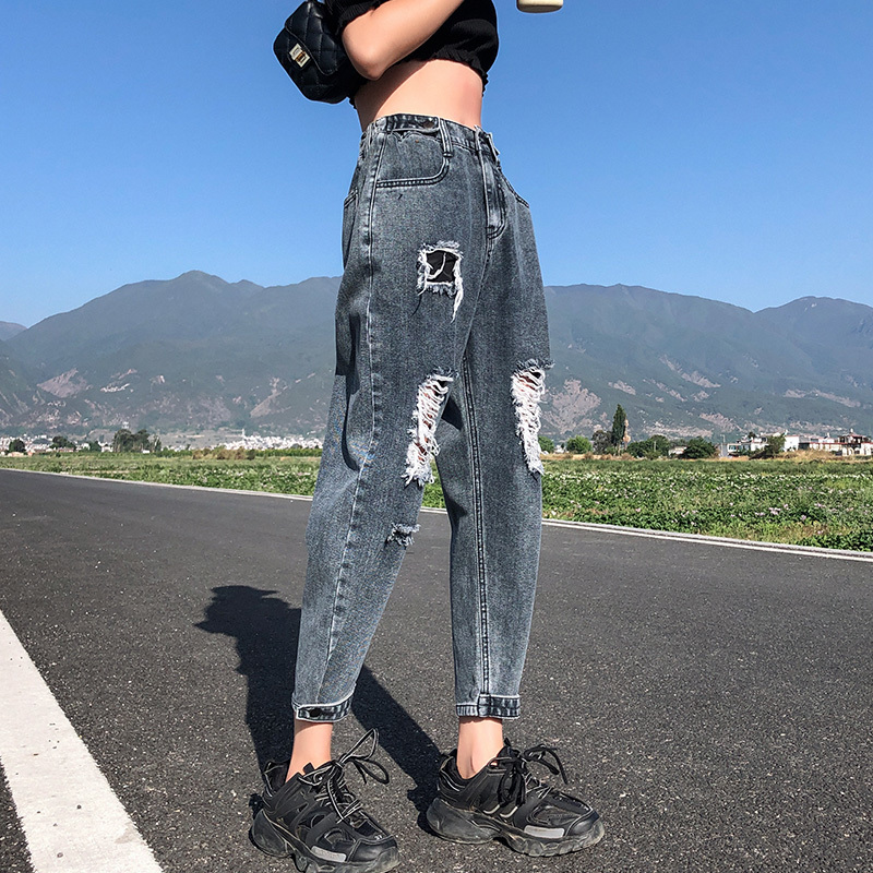Plus Size Boyfriend Destroy High Waisted Harem Loose Style Ripped for Women Casual Distressed Jeans 210302