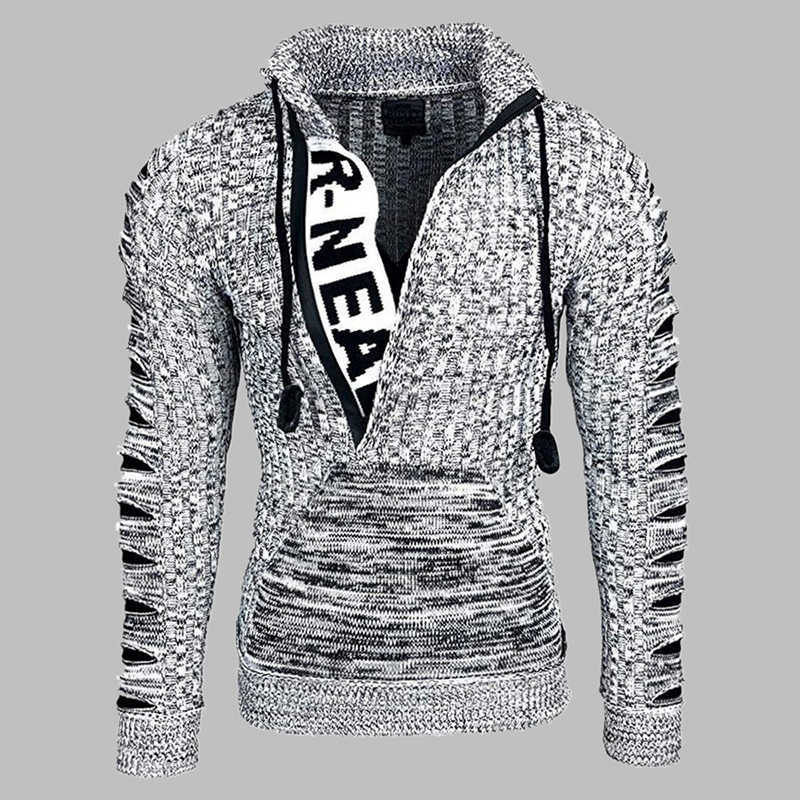 Winter men's sweater fashion High street pullover men Letter printing Half zipper knitting sweater men year Sweatercoat 211008