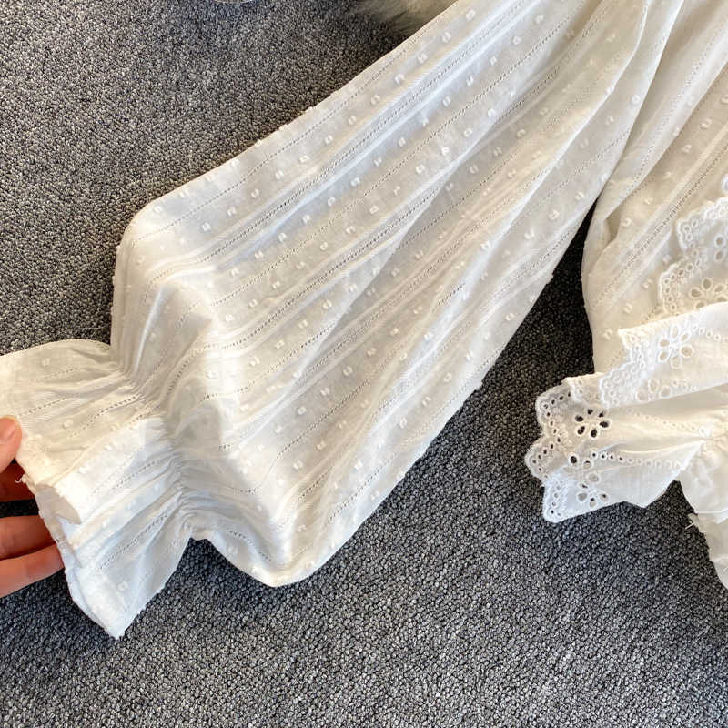 Spring Fashion Women Polka-dot Ruffled Long Sleeve Slim White Shirt Tops Lady Elegant Blusas Mujer De Moda Blouse R352 210527