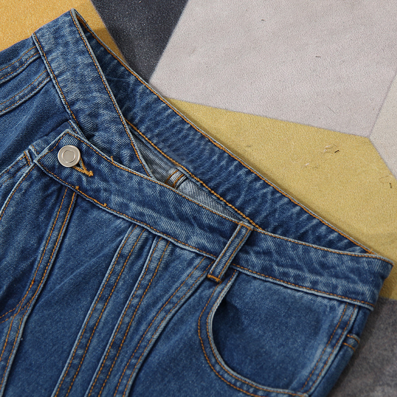 TWOTWINSTYLE Striped Denim Flare Jeans For Women High Waist Casual Irregular Pants Female Fashion New Clothing Autumn Tide 210222