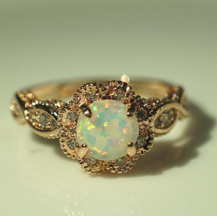 Gorgeous 14K Solid Gold Ring Rare Beautiful Fire Opal Diamond Jewelry Birthday Anniversary Gift Promise Cocktail for Women Size 6