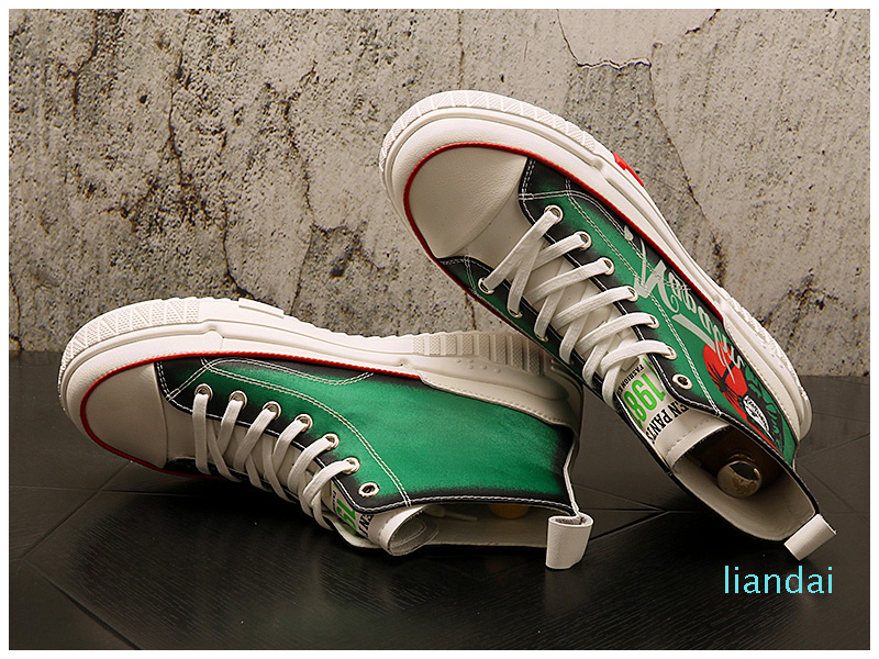 New Personality High Top Shoes Hip Hop Board Loafers 2021 Fall Men's Shoes Graffiti Style Shoes Ankle Boots Trend
