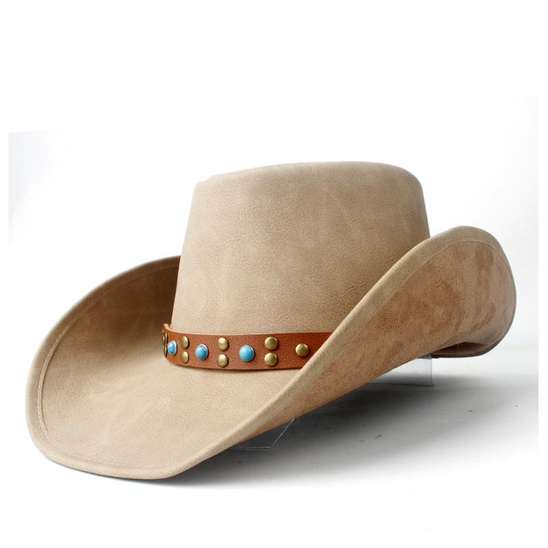 Cloches Women Men Western Cowboy Hat With Punk Band Leather Sombrero Cowgirl, Khaki
Cloches Women Men Western Cowboy Hat With Punk Band Leather Sombrero Cowgirl, Khaki