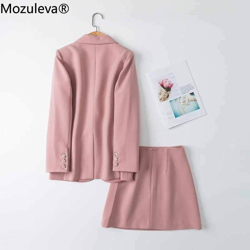 Mozuleva Spring Ladies Skirt Suits Women Single-breasted Jacket & Pencil Skirt Suits Business 2 Pieces Sets Office Uniform 210708