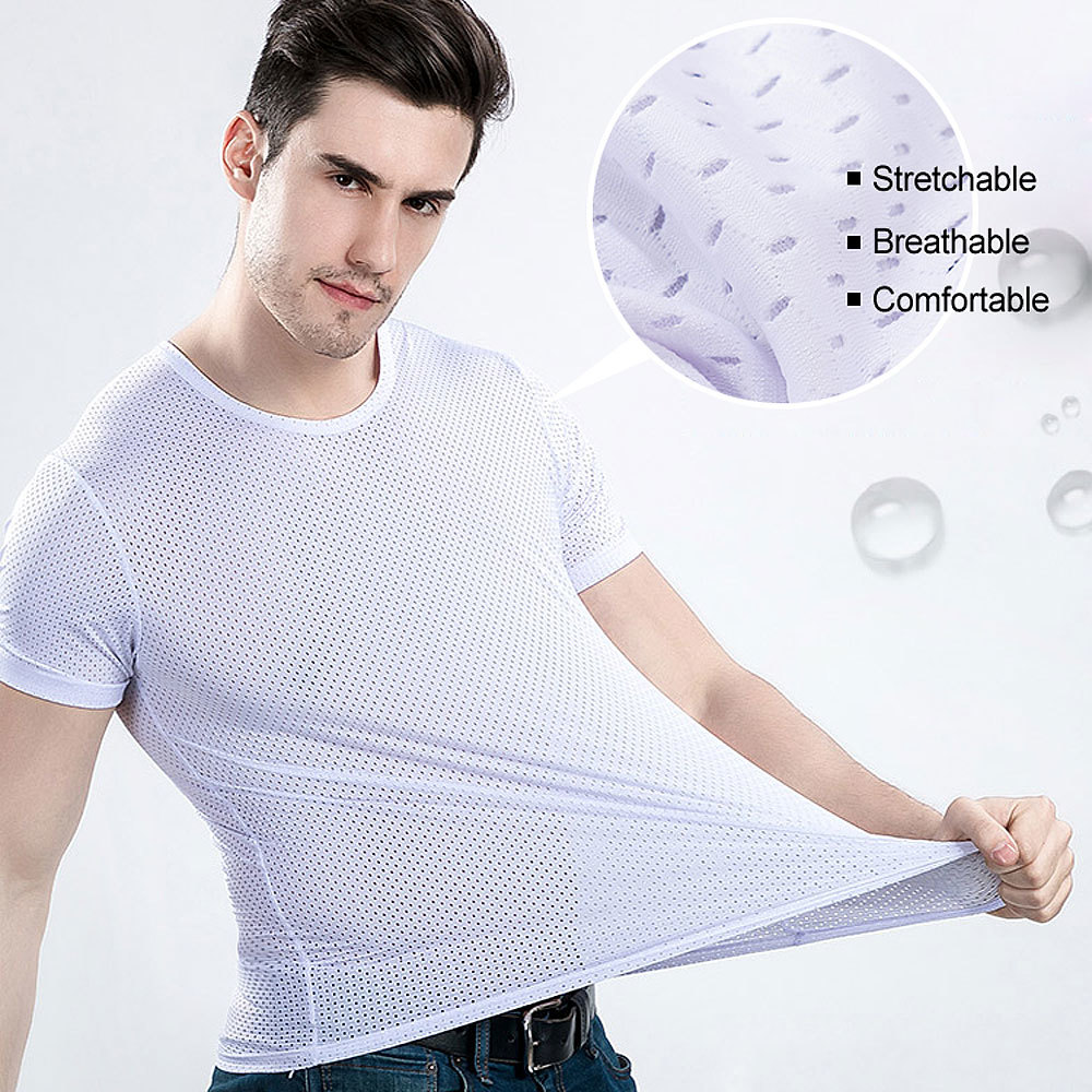 Men's Solid Mesh See Through Fishnet T Shirt Stretchable Tshirt Transparent 2021 Sexy Short Sleeve 4XL O Neck 5 Colors MYDBSH 210225