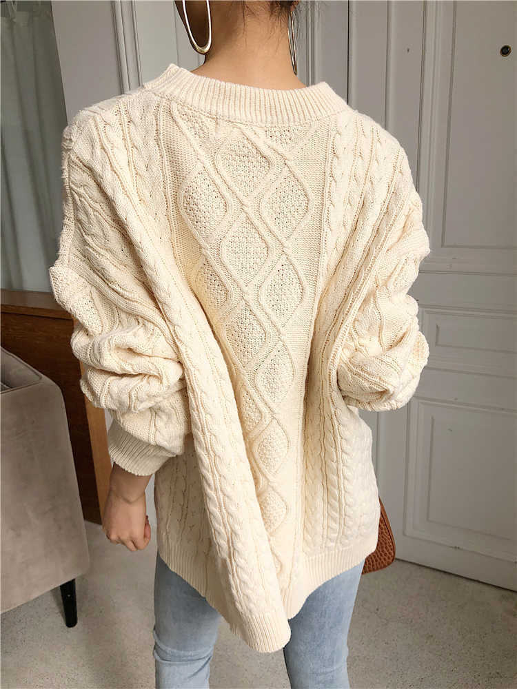 Colorfaith Winter Spring Women Pullovers Sweater Oversize Knitted Lantern Sleeve Solid Minimalist Knitwear SW7418 211007