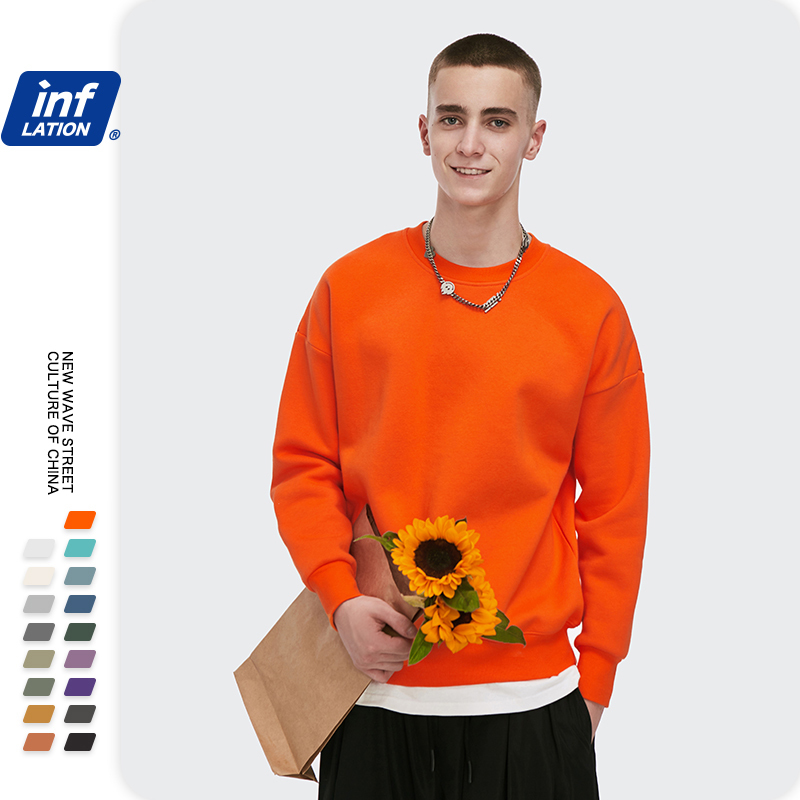 INFLATION Winter Mens Hip Hop Multi-colour Hoodies Velvet Fabrics Fleece Sweatshirts 8 Solid Color Winter Men Sweatshirts 166W17 201127