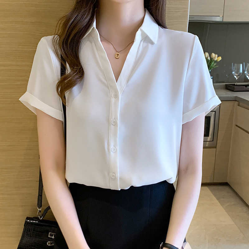 Women Shirt Chiffon Solid Blouses for Short Sleeve Office Lady Female Top White Polo Neck Blouse Basic 210604
Women Shirt Chiffon Solid Blouses for Short Sleeve Office Lady Female Top White Polo Neck Blouse Basic 210604