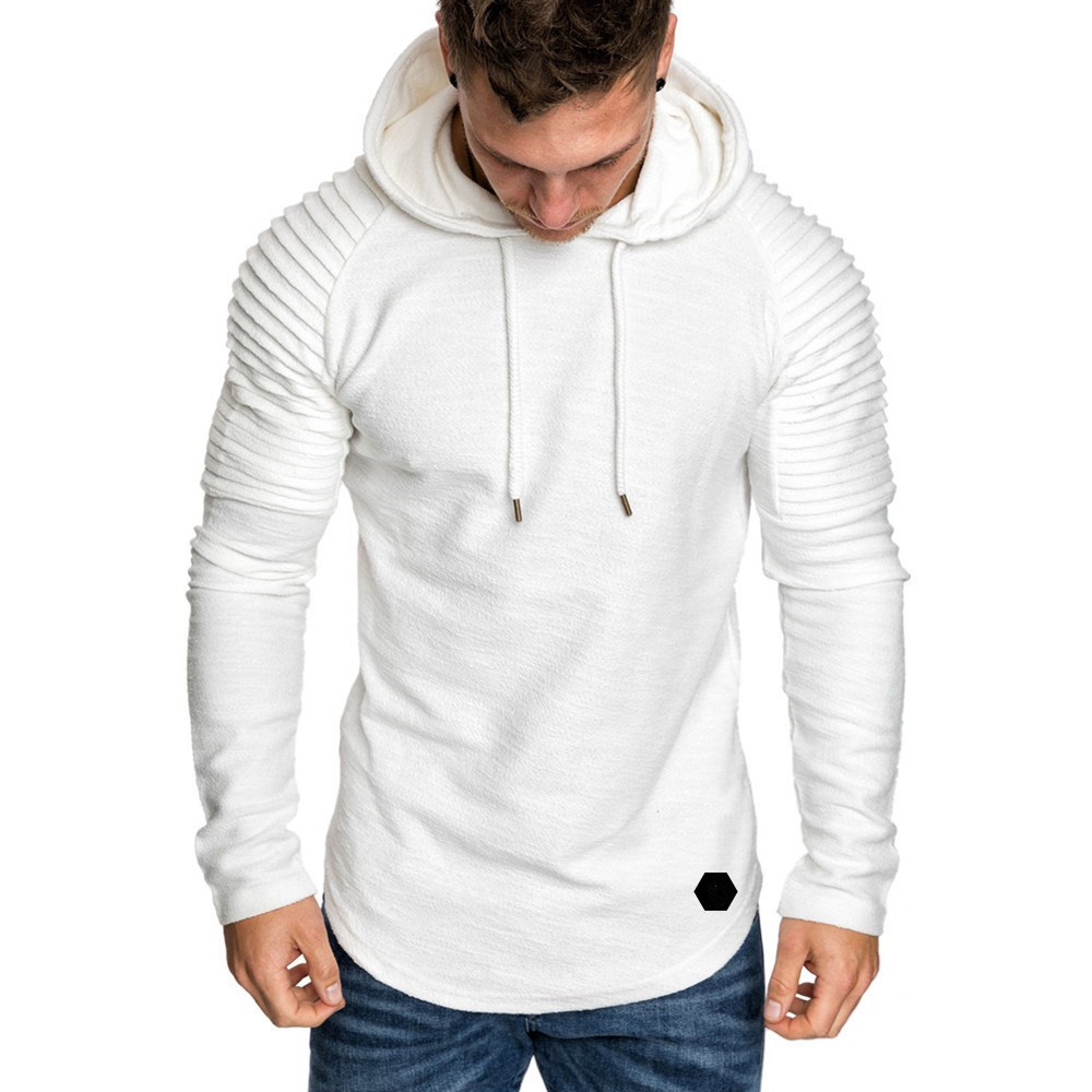 Trendy Mens Hoodies Solid Color Hooded Slim Sweatshirt Striped pleated raglan sleeves Male Streetwear Casual sweatshirt Coat 201020