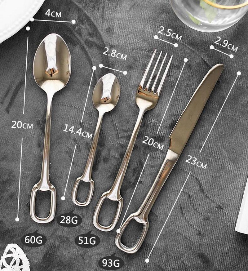 4pcs/set stainless steel hanging hole western 304 titanium plated steak knife fork coffee spoon tableware