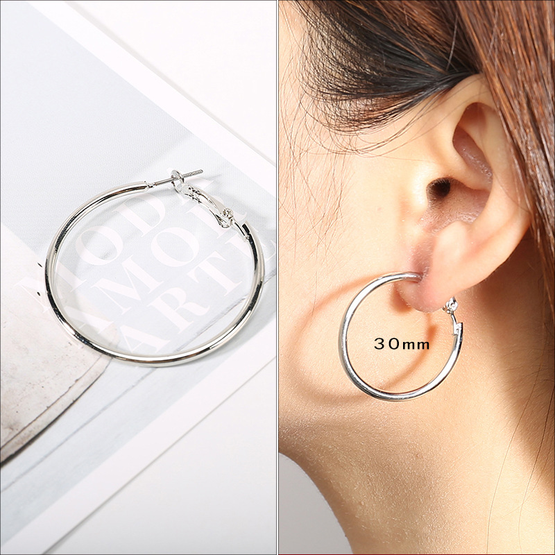 Simple C Shaped Big Hoop Ear Rings 925 Sterling Silver Earings Nail Gold Color Exaggerated Geometric Circle Loops Earrings for Women