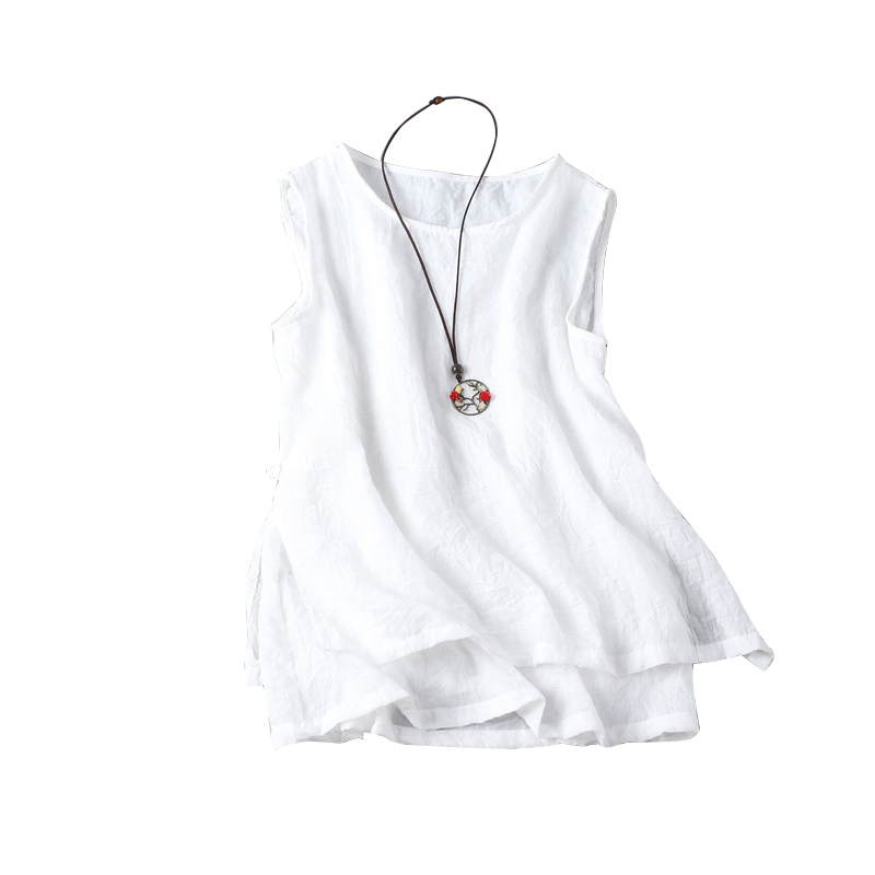 Summer New Arts Style Women sleeveless Tank Tops cotton linen Casual White Top Femme Vintage Tank Top Plus Size S731 210308
