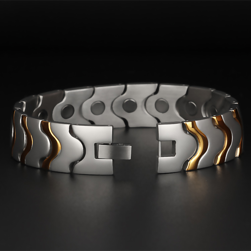 New Hip Hop TrustyLan 16MM Wide Magnetic Stainless Steel Bracelet Men Therapy Arthritis Healing Magnets Men's Bracelets Masculine Jewelry