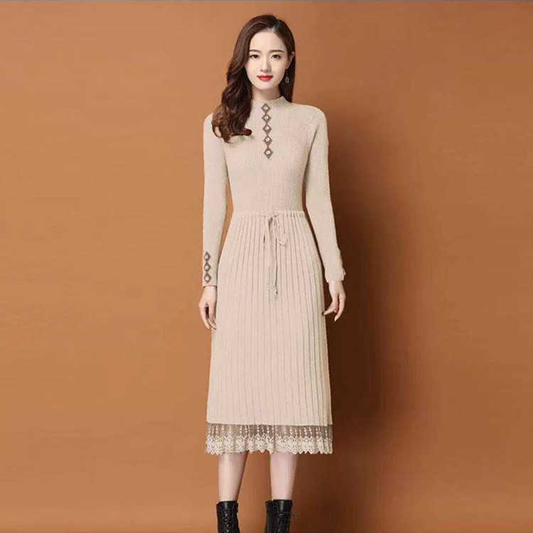 Autumn and Winter Korean Style Mid-Length Dresses for Womens Long Sleeve Single Breasted Slim Black Dress Lace Up Woman 210604