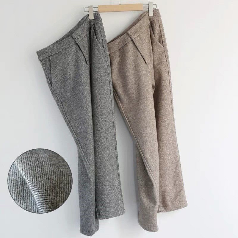 Bella New Autumn Women Solid Elegant Woolen Pants Office Lady Herringbone Loose Pants Female High Waist Leggings 201012
