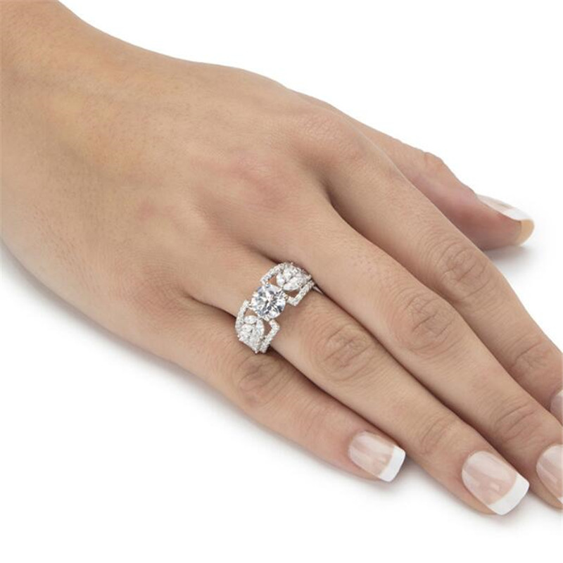 Vintage Marquise Cut Topaz CZ Eternity Sterg Sier Wedding Engagement Band Ring