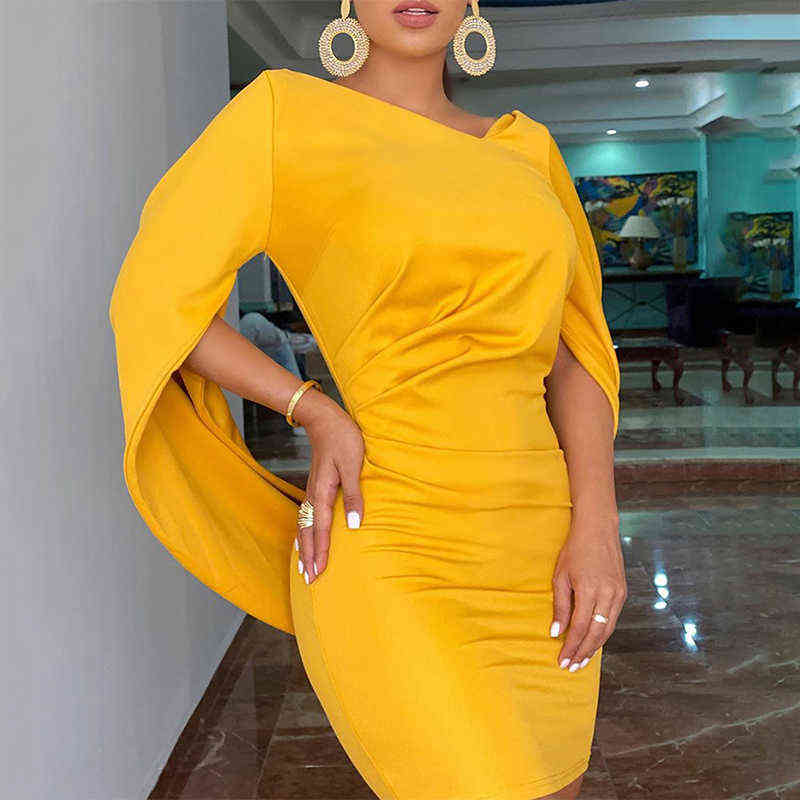 Women Cloak Sleeve Dress Party Dress Runched Long Sleeve Slim Fit Club Bodycon Mini Dress G1223, White
Women Cloak Sleeve Dress Party Dress Runched Long Sleeve Slim Fit Club Bodycon Mini Dress G1223, White