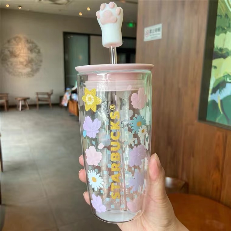 Starbucks Mugs Spring Sakura Gorgeous Double-layer Glass Straw Cup With Cat's Palm Straw Plug Pink Girl Heart Water Cups 355ML
Starbucks Mugs Spring Sakura Gorgeous Double-layer Glass Straw Cup With Cat's Palm Straw Plug Pink Girl Heart Water Cups 355ML