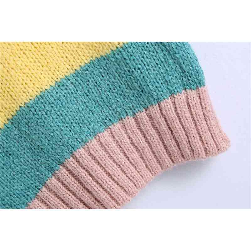 Streetwear Women Striped Sweater Tanks Fashion Ladies V-Neck Knitted Tops Elegant Female Chic Pullover Sweet Girl Vest 210527