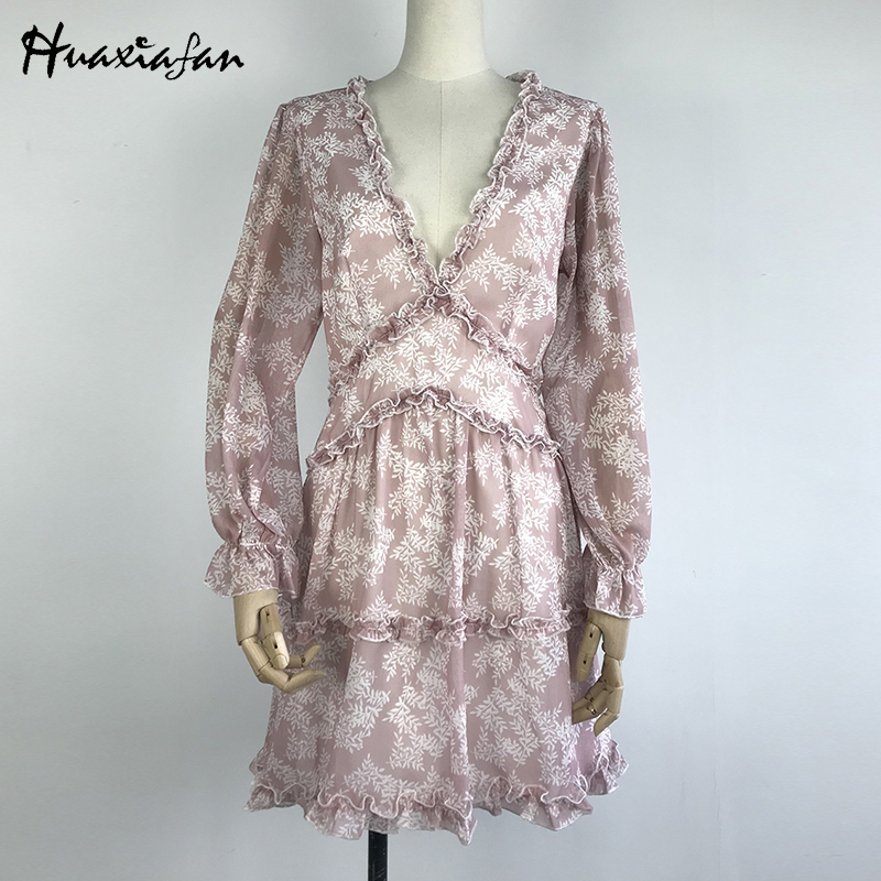 Floral Printed Mini Dress Women Sexy Backless Elegant Ladies Long Sleeve Ruffle Prom Party Summer Beach Short Dress Vestido 210309