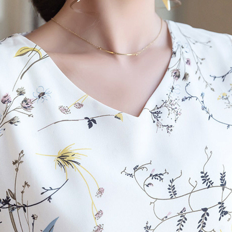 RibbonFish Women Summer Style Flower Printed Blouses Shirts Lady Casual Short Flare Sleeve Bow Tie V-Neck Blusas DD1504 210225