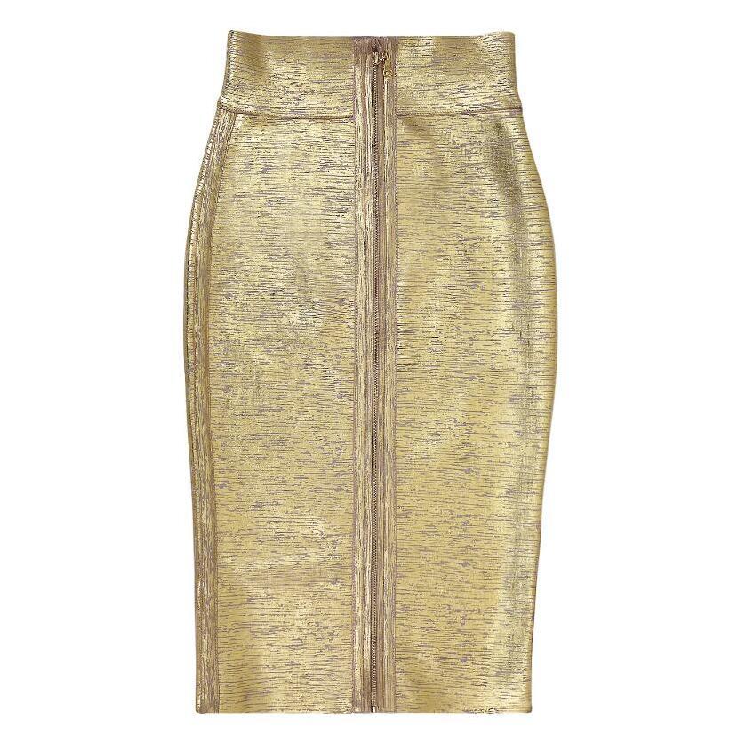 Wholesale Women Summer Fashion Sexy Gold Bronzing Bandage Skirt Night Club bodycon Pencil Skirt Faldas 46cm 210306