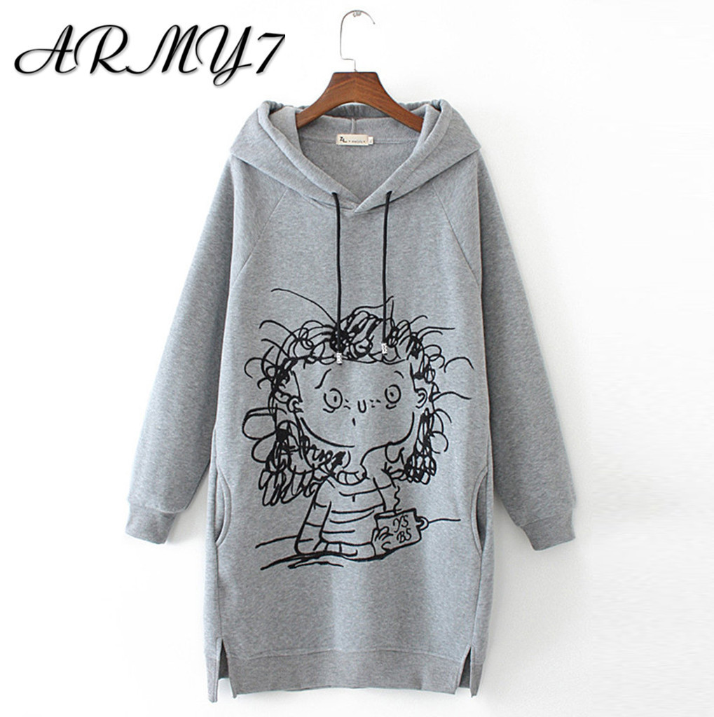 Oversize Sweatshirt Dress Fluffy Friends Hoodie Winter Ladies Women Cartoon Print Long Sleeve Hooded Hat Anime Tunic Black 4XL 201112