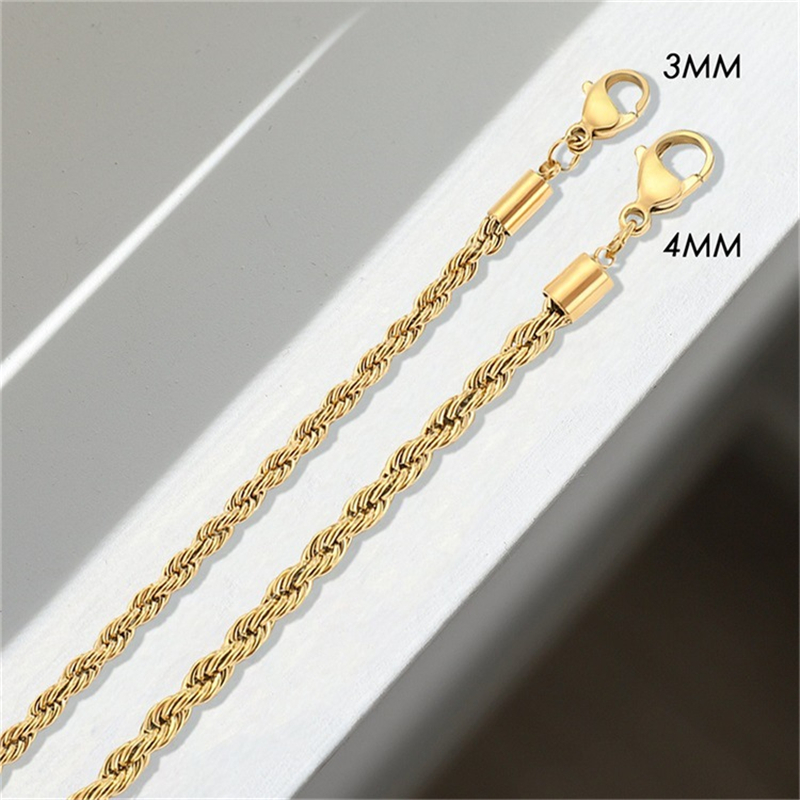 Women Rope Chains Necklace Bracelets Anklets 3mm 4mm 14K Gold Silver Plated Choker Necklaces Twisted Hip Hop Jewelry Gifts Fashion Stainless Steel Cha