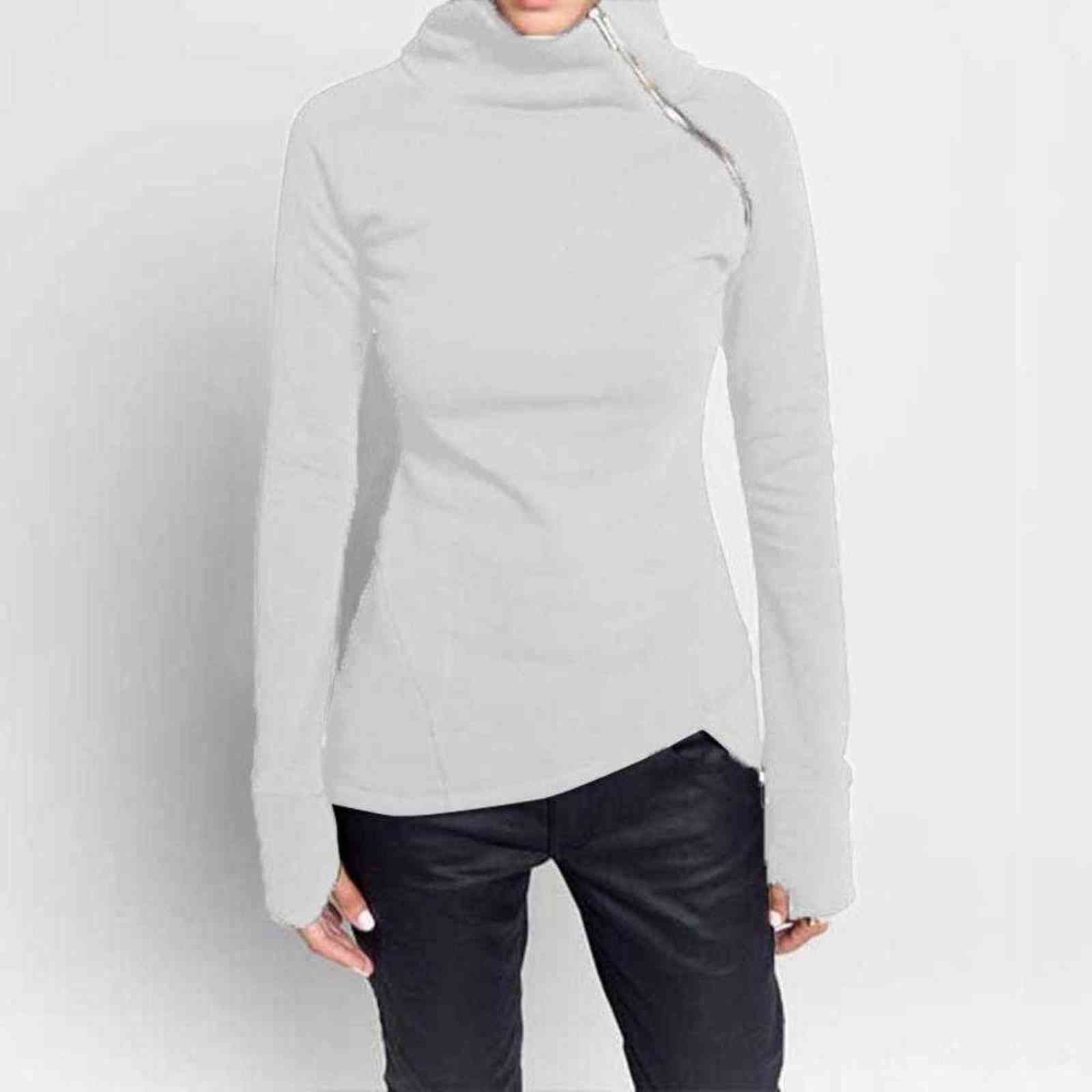Jocoo Jolee Spring Autumn Casual Solid Hoodies Women Long Sleeve Turtleneck Zipper Sweatshirts Female Irregular Tops 211109