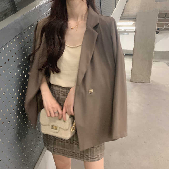 LY VAREY LIN Autumn Women Casual Solid Suit Jackets Notched Collar Long Sleeve Loose Outerwear Ladies Button Blazers 210526