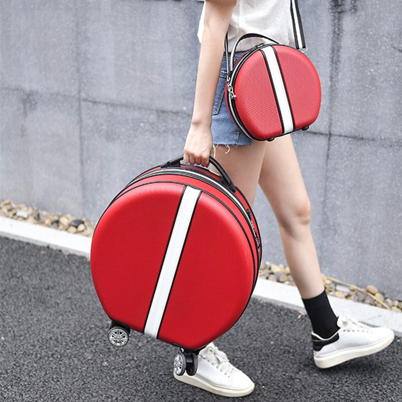 Suitcases Women Rolling Suitcase With Cosmetic Case,Round ABS+PC Travel Luggage Bag ,Universal Wheel Trip Trolley Box And Handbag