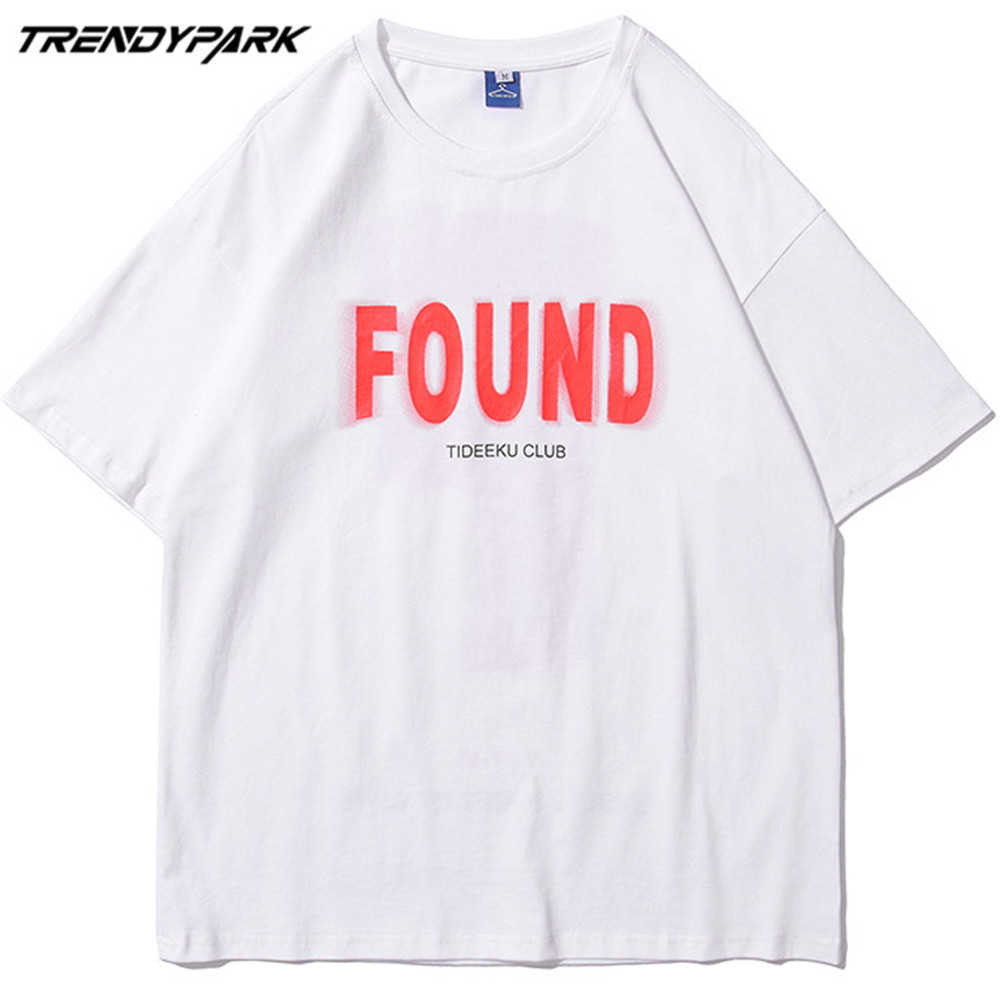 Men's T-shirt Summer Short Sleeve Found Print Hip Hop Oversized Cotton Casual Harajuku Streetwear Top Tshirts Clothing 210601