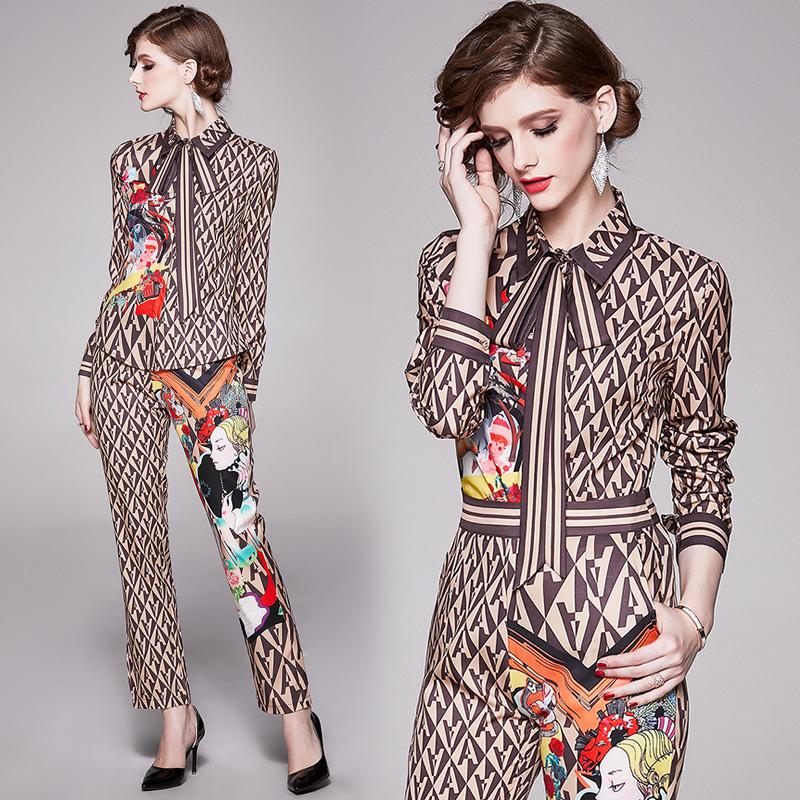 Women's Two Piece Pants England Style Design Print Fashion Bow Ribbon Women Clothing Trousers Matching Sets Shirt Top And Long Pant 2 Outfit, White
Women's Two Piece Pants England Style Design Print Fashion Bow Ribbon Women Clothing Trousers Matching Sets Shirt Top And Long Pant 2 Outfit, White