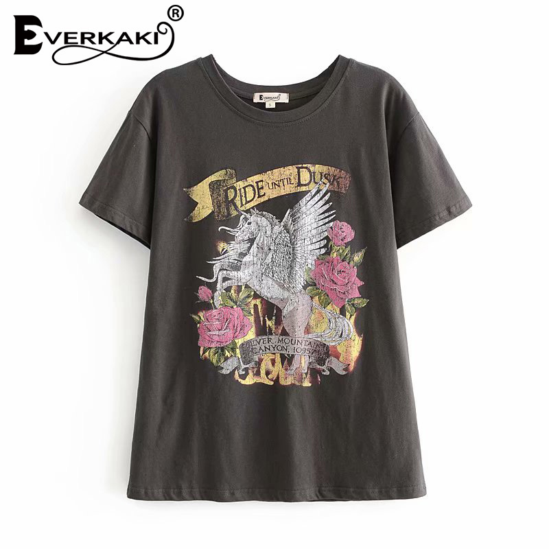 Everkaki Boho Print T-shirt Top Women Summer Gypsy Tees Ethnic Ladies Vintage Tops T-shirts Retro Casual Female New Fashion 210302