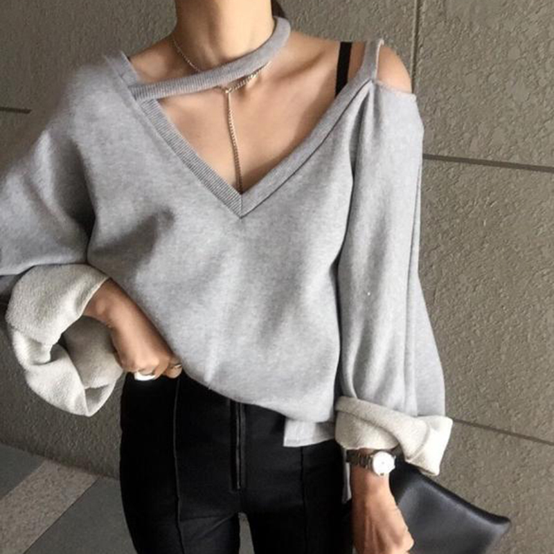 TWOTWINSTYLE Off Shoulder Womens Sweatshirt Loose V Neck Batwing Long Sleeve Striped Pullover Casual Style Clothing Autumn 201102
