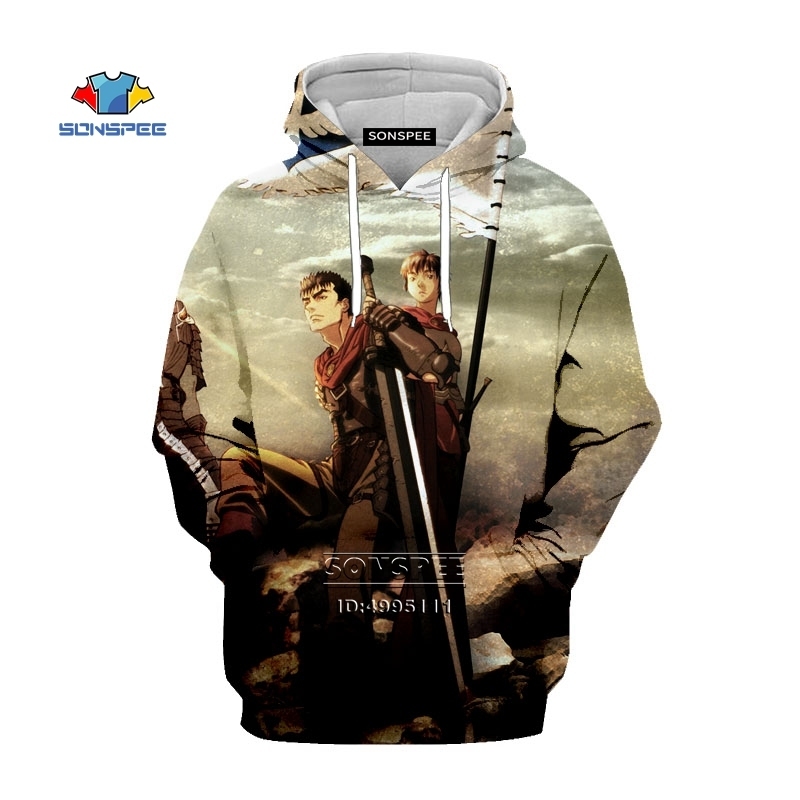 SONSPEE 3D Print Manga Comics Berserker Retro Style Classic Hooded Hoodies Sweatshirts Hoody Casual Clothes Hip Hop Tracksuits 201020