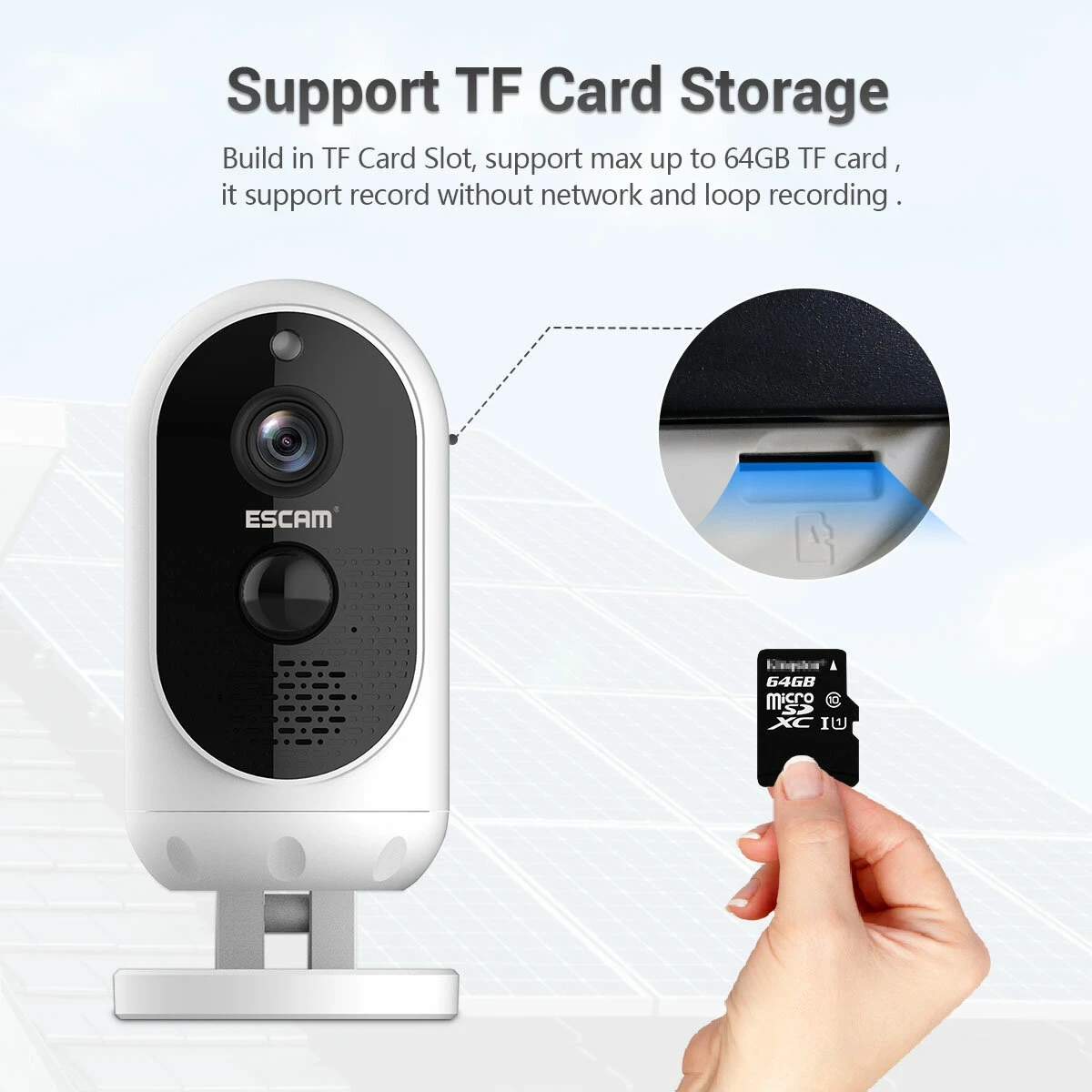 ESCAM G12 1080P Full HD Outdoor Waterproof Camera H.264 Rechargeable Battery Solar Panel Night Vision PIR Alarm WiFi Camera
